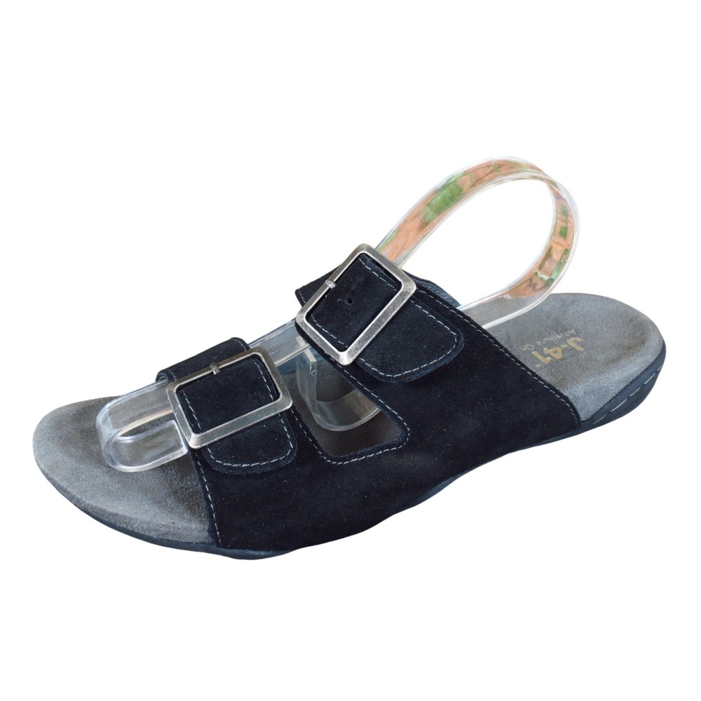 J-41 Pingree Womens Slide Sandals Sz 8.5 M Outdoor‎ Adventure Black Suede Buckle